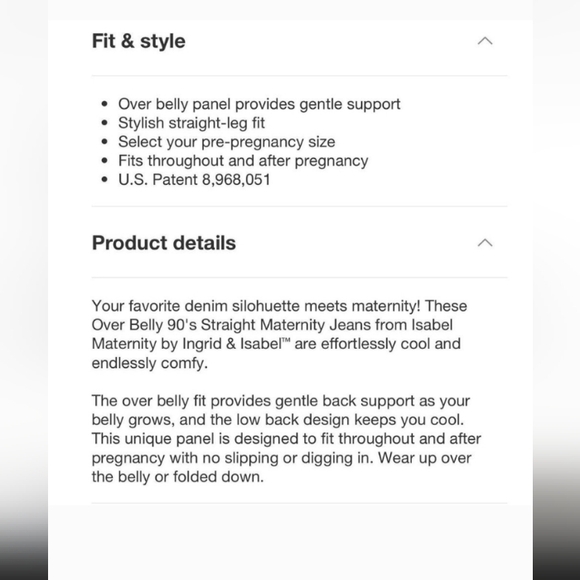 NWT Sz 12 Over Belly 90's Straight Leg Maternity Ankle Jeans - Isabel Maternity - Picture 4 of 15